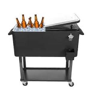 lot 73 image: Karl Home Black 80 Qt. Iron Beverage Wheeled Cooler with Shelf