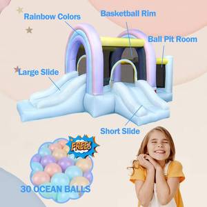 RETRO JUMP  -Marshmallow Rainbow Bounce House, Pastel Bouncer with Ball Play Room & Slide,