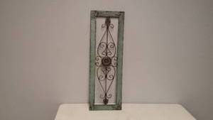 Rustic Distressed  BOHO  Chic Wall Sculpture  Plaque with (3) Vintage Brass Basket Woven Style of Candle Stand Holders