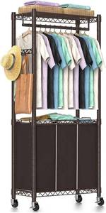 Hodonas- Laundry Sorter w Hanging Bag Rolling Laundry Hamper Cart 3-Bag Laundry Basket