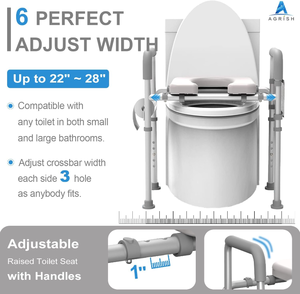Agrish - Bedside Commode for Seniors - with Adjustable Bars Heavy Duty 350lbs