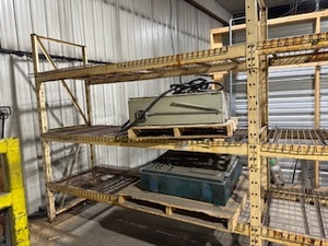 lot 5 image: Bolt Together Pallet Racking Three 36 x 106 Uprights, Twelve 9 Crossbars, Twelve 46 x 44 Wire Deck and Five 14 x 44 Wire Deck