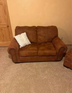 Brown Couch and Chair with Ottoman- No Reserve