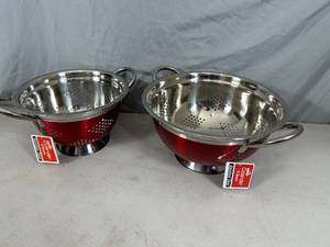 lot 49 image: 2 New Stainless Steel Strainers  Colanders