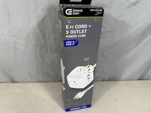 lot 104 image: New Commerical Electric 5 Ft Cord  3 Outlet Power Cube