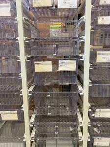 lot 8 image: MSRP $6000 DSI Direct High Density Hospital Grade OR Room&nbspSupply Cart&nbsp3-Column Shelf Adjustable Height Shelving Storage Rack With Slide Out Basket Trays & Locking Casters - Like New Condition&nbsp71.5 x 26.5 x 54