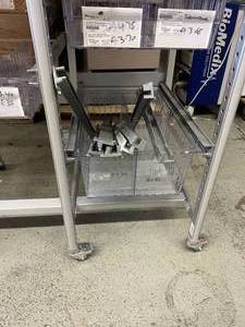 lot 66 image: MSRP $6000 DSI Direct High Density Hospital Grade OR Room&nbspSupply Cart&nbsp3-Column Shelf Adjustable Height Shelving Storage Rack With Slide Out Basket Trays & Locking Casters - Like New Condition 74 x 54 x 25