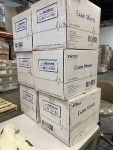 lot 24 image: 6 Cases NEW Mixed Sizes Tronex Exam Shorts - Blue - Small Medium & Large