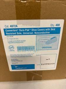 lot 36 image: MSRP $1200  8 Cases (400 pairs&nbspper case) NEW Cardinal Health 4872A Convertors Dura-Pak SMS Fabric Single-Use Water Resistant Non-Conductive Skid-Resistant Shoe Covers - Universal