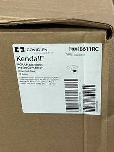 lot 46 image: MSRP $600  2 Cases (10 each per case) NEW Covidien 8611RC Kendall 12-Gallon RCRA Hazardous Waste Containers Garbage Trash Recepticles With Lids