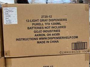 lot 53 image: MSRP $2000  4 Cases (12 each per case) NEW Purell 2720-12 TFX Touch Free Automatic 1200mL Dispensers - Light Gray