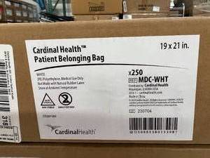 lot 69 image: 2 Cases (250 each per case) NEW Cardinal Health MDC-WHT 19 x 21 Single-Use Patient Belonging Bags