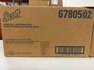 lot 79 image: 2 Cases (12 each per case) NEW Scott 67805 1000 ft. 2-Ply Jumbo Roll Bathroom Tissue - White 