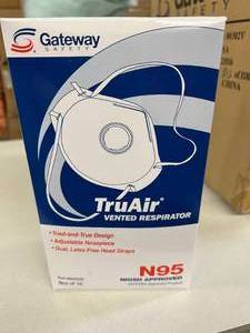 lot 83 image: MSRP $300 1 Case (120 each) NEW Gateway Safety 80302V TruAir NIOSH Approved N95 Vented Pariculate Respirator Masks with Dual Latex-Free Head Straps and Adjustable Nosepiece 