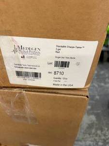 lot 88 image: MSRP $450  3 Cases (12 each per case) NEW Medegen Medical Products 8710 3-Gallon Non-Sterile Single-Use Stackable Sharps-Tainer - Red 