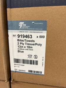 lot 95 image: 6 Cases (500 each per case) NEW Tidi 919463 13 x 18 2-Ply TissuePoly Bib Towels Blue