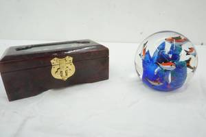 lot 72 image: Glass Paperweight (fish) and Trinket box