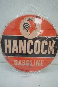 lot 144 image: 12 Tin Hancock Gasoline Sign