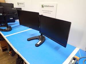 lot 1 image: Dual Monitor Stand with Monitors and power  HDMI display cablesASUS&nbspVS248 LCD Monitor  24 screen with 1920 x 1080 HD Resolution&nbspASUS&nbspVS239 VS239H-P LCD Monitor  23 screen with 1920 x 1080 HD Resolution 