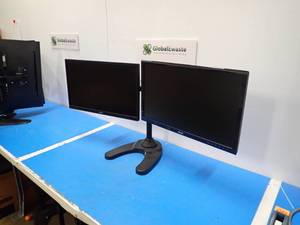 lot 2 image: Dual Monitor Stand with Monitors and power  HDMI display cablesASUS&nbspVA249HE LCD Monitor  23.8 screen with 1920 x 1080 HD Resolution&nbspASUS&nbspVS248 LCD Monitor  24 screen with 1920 x 1080 HD Resolution 