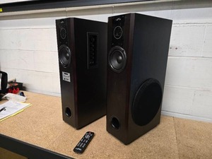 lot 23 image: beFree Sound 2.1 Channel Home Theater Bluetooth Powered Black Tower Speakers