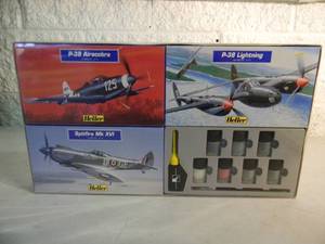 lot 7 image: NEW SEALED IN BOX - HELLER COLLECTIOM MODEL KIT 172 SCALE P-39 Airacobra, p-38 Lightning & Spitfire Mk XVI #58218 - FANTASTIC PIECE - SEE PICTURES