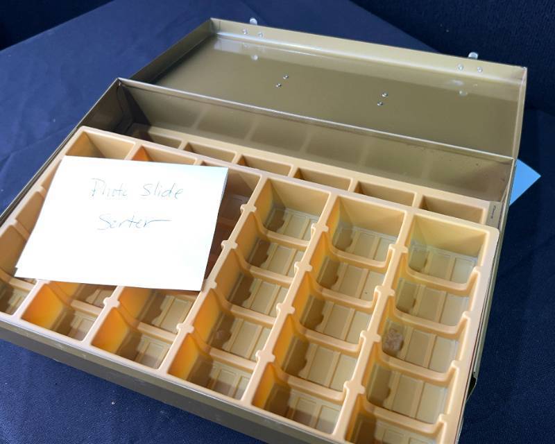 lot 1602 image: Vintage Bruce Double Decker Metal Slide Film Box  Case  Storage w2 trays