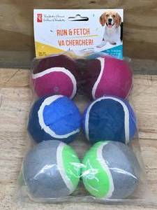 lot 23 image: 6 Pack of Run & Fetch Squeaky Tennis Balls for dogs