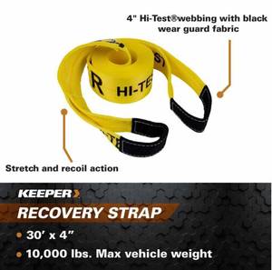 lot 53 image: KEEPER 30 ft. x 4 in. x 20,000 lbs. Vehicle Recovery Strap with Protected Loops