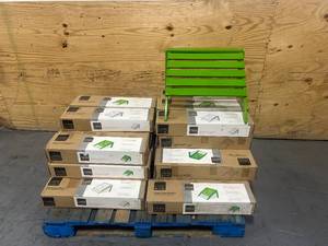 lot 91 image: LIVING ACCENTS Lot of 30- Wood Ottomans (mix of green and white)