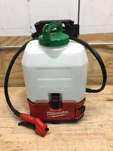 lot 111 image: Used Milwaukee Sprayer Tank Model # 49-16-28PS And Milwaukee Powered Base Model # 2820-20