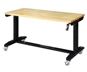 lot 19 image: HUSKY 52 in. W x 24 in. D Adjustable Height Solid Wood Top Workbench Table in Black