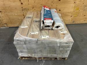lot 156 image: TRAFFICMASTER Lot of 32 Boxes of- Attie Creek Oak 7 mm T x 7.6 in. W Laminate Wood Flooring (total of 857.6 sq. ft) with 2 Rolls of Underlayment
