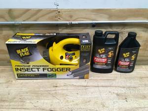 lot 181 image: Black Flag Propane Powered Insect Fogger with a 64oz jug and a 32oz jug of Fogging Insecticide