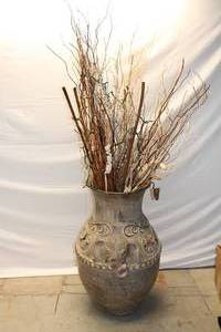 lot 1 image: Clay Elephant Motif Floor Floral Vase