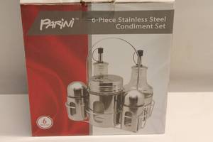 lot 17 image: Parini 6-pc Stainless Steel Condiment Set in Original Box