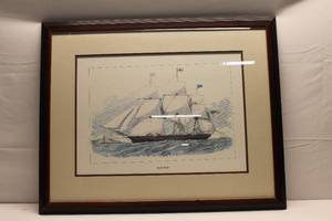 lot 29 image: American Sailing Racing Clipper Ship Etching Framed Print