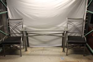 lot 46 image: Set of Steel and Glass Console Table and Matching Chairs