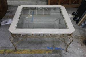 lot 52 image: Square Composite Glass and Steel Coffee Table