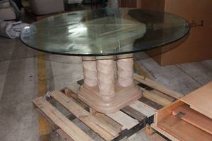 lot 53 image: Glass Topped Table with Twisted Column Concrete Base