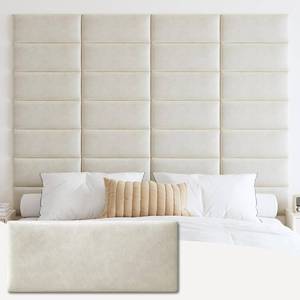 Wall Mounted Upholstered Headboard King, 3D Peel and Stick Soundproof Wall Panels, Reusable and Removable Padded Headboard Leather Bed Headboard, 12 Panels Headboard 9.84 x 23.62, Ivory White