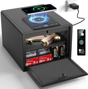 Biometric Gun Safe  Wireless Charging, Pistol Safe Quick Access Auto Open, Silent Mode Pistol Safe up to 4 pistols