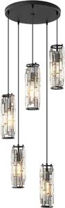 LMQNINE Pendant Light, Black Modern Pendant Light Fixtures, Mini Crystal Chandeliers, Adjustable 5-Light Pendant Lighting for Kitchen Island Dinning Room Bedroom (Black 5-Light)