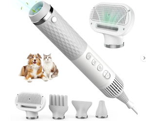 Kispnanapet Dog Hair Dryer, 5 in 1 Pet Blow Dryer Pet Grooming Dryers with Slicker Brush with 3 Adjustable Temperature