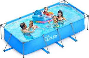 EVAJOY 14ft x 7ft x 33in Metal Frame Swimming Pool, Outdoor Rectangular Above-Ground Pool with Steel Frame, Heavy-Duty PVC, Easy Assembly