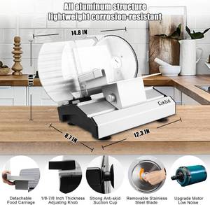 CukAid Electric Meat Slicer Machine for Home Use, 200W Deli Food Slicer, Meat Cutter Machine, Aluminum, Dishwasher Safe, Removable Blade