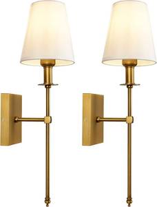 TERLEENART Modern Antique Brass Wall Sconce Set of 2 with White Fabric Shade