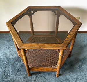 lot 51 image: Vintage Hexagon Glass Top Table