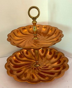 lot 52 image: Vintage Decorative Copper Items including a Two Tiered Copper Tidbit Tray