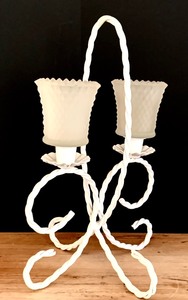 lot 127 image: Vintage White Metal Candle Holder with Frosted Peg Votives